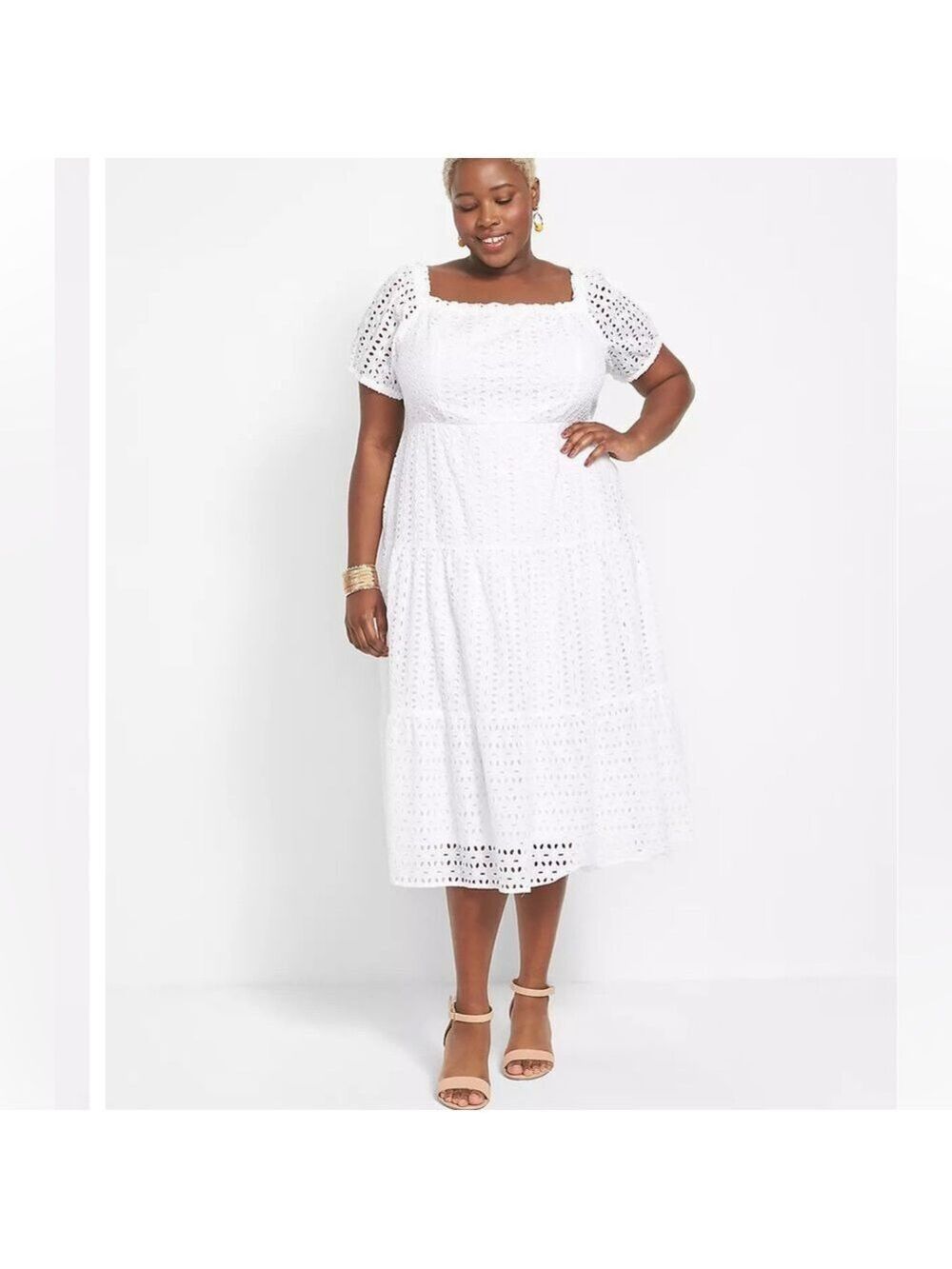 Lane Bryant-NWT beautiful summer dress. True white. Eyelet/lined. Back zip. New